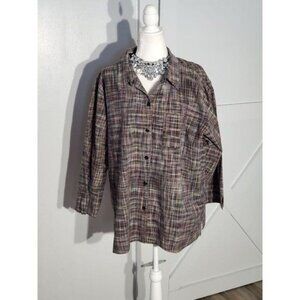 VICTORIA JONES WOMAN PLAID BLOUSE LONG SLEEVE SIZE 3X